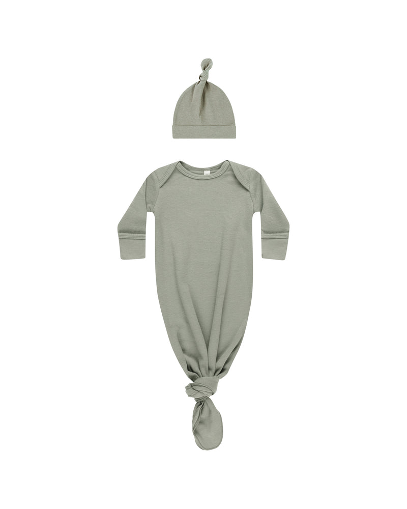 Knotted Baby Gown + Hat Set | Basil