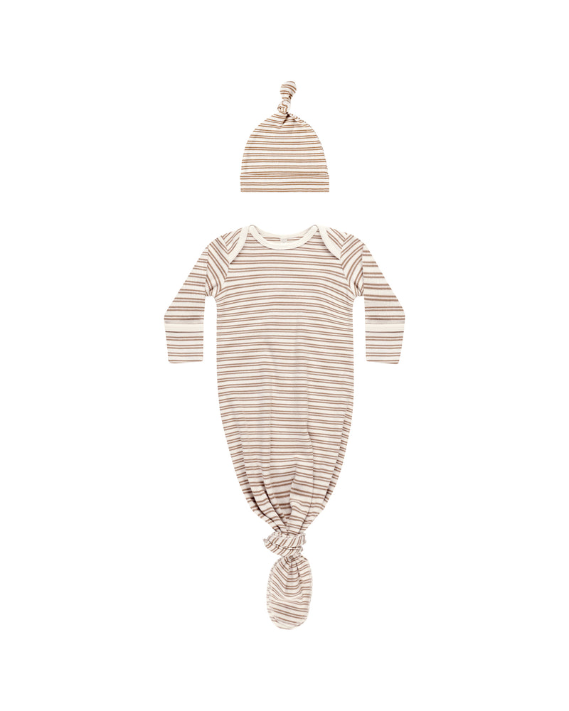 Knotted Baby Gown + Hat Set | Golden Stripe