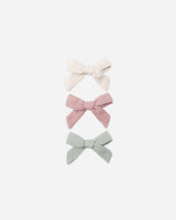 Bow W. Clip, Set Of 3 | Natural, Mauve, Sage