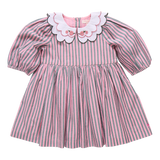 Girls Darcy Dress | Pink Green Stripe