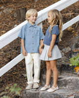 Pleated Denim Skirt | Railroad Stripe