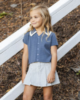 Pleated Denim Skirt | Railroad Stripe