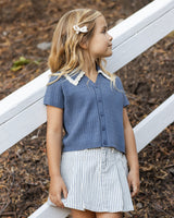 Pleated Denim Skirt | Railroad Stripe
