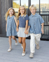 Pleated Denim Skirt | Railroad Stripe