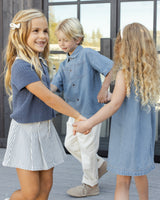 Pleated Denim Skirt | Railroad Stripe
