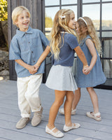 Pleated Denim Skirt | Railroad Stripe