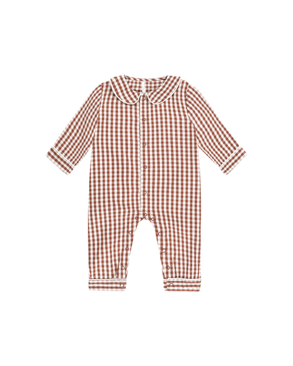 Baby Pajama Romper | Brick Gingham