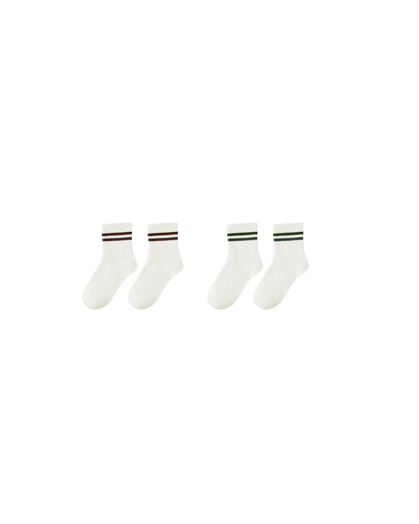 Stripe Socks, Set of 2 | Brown + Green Stripe