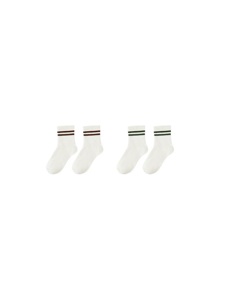 Stripe Socks, Set of 2 | Brown + Green Stripe
