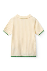 Rib Knitted Polo | Cream/Sharp Green Comb