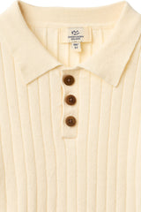 Rib Knitted Polo | Cream/Sharp Green Comb