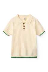 Rib Knitted Polo | Cream/Sharp Green Comb
