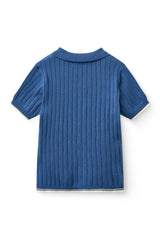 Rib Knitted Polo | Sharp Blue/Cream Combo