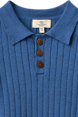 Rib Knitted Polo | Sharp Blue/Cream Combo