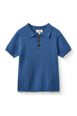 Rib Knitted Polo | Sharp Blue/Cream Combo