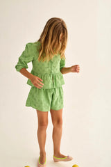 Ruby Short | Green Swiss Embroidery Cotton