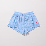 Girls Millie Ruffle Short | Blue Dewdrop Block Print