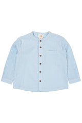Seersucker Shirt with Placket | Sky Blue with Cream Stripe