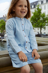 Seersucker Shirt with Placket | Sky Blue with Cream Stripe