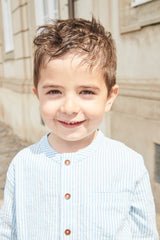 Seersucker Shirt with Placket | Sky Blue with Cream Stripe