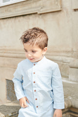 Seersucker Shirt with Placket | Sky Blue with Cream Stripe