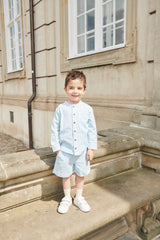 Seersucker Shirt with Placket | Sky Blue with Cream Stripe
