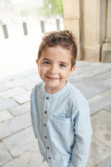 Seersucker Shirt with Placket | Sky Blue with Cream Stripe