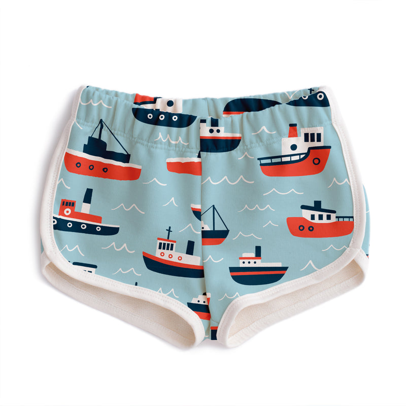French Terry Shorts | Tugboats Pale Blue
