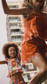 Girl Sleeveless Love Print Top with Frills