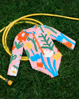 Girl LS Big Flower Print Swimsuit