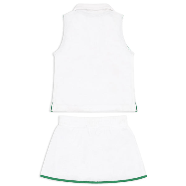 Girls White French Terry Tennis Tank Tops and Skort Set