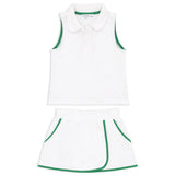 Girls White French Terry Tennis Tank Tops and Skort Set