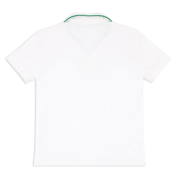 Boys White French Terry Polo with Bermuda Green Trim