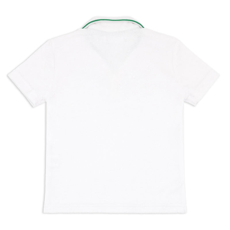 Boys White French Terry Polo with Bermuda Green Trim