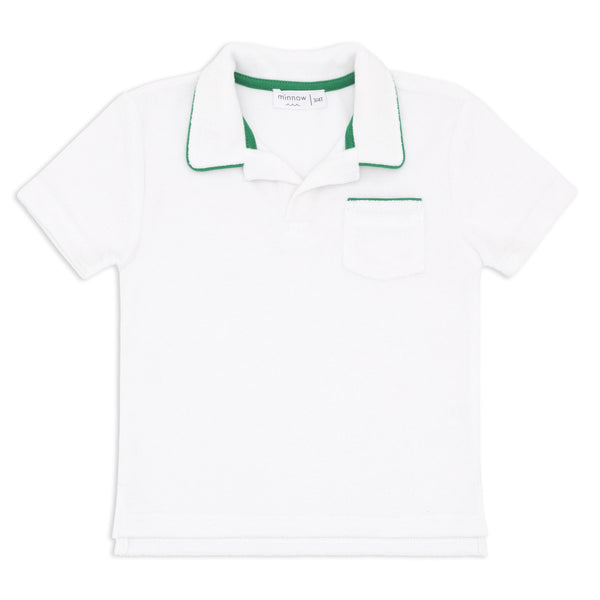 Boys White French Terry Polo with Bermuda Green Trim