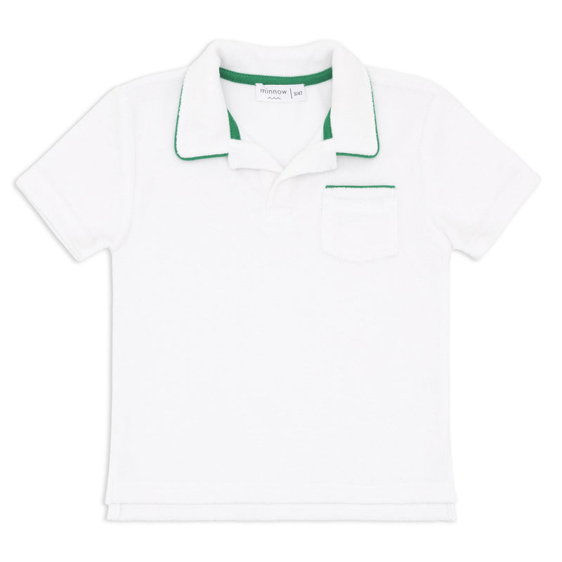 Boys White French Terry Polo with Bermuda Green Trim