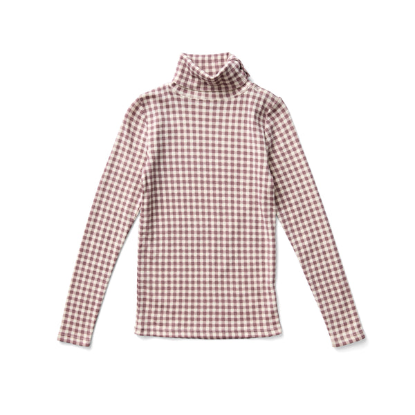 Snap Turtleneck | Gingham Print - Cherry