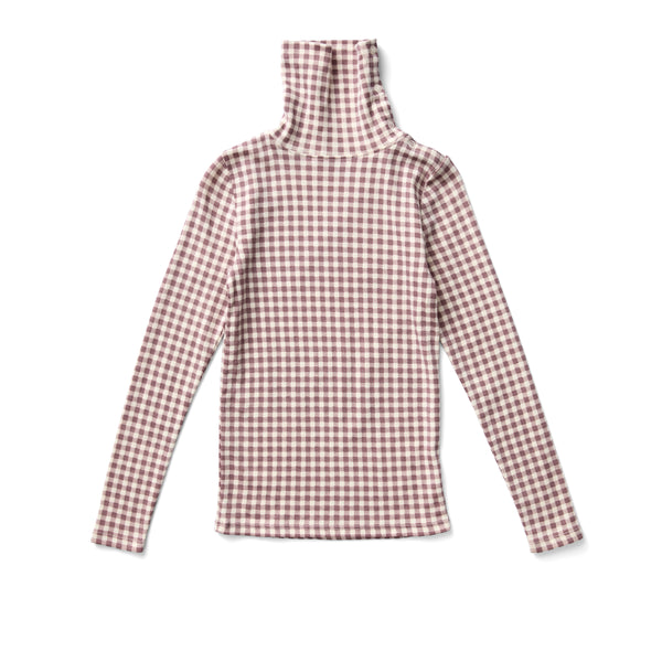 Snap Turtleneck | Gingham Print - Cherry