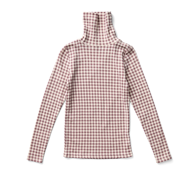 Snap Turtleneck | Gingham Print - Cherry