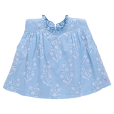 Girls Misha Top | Blue Dewdrop Block Print