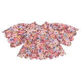 Girls Scallop Misha Top | Burgundy Sketched Floral