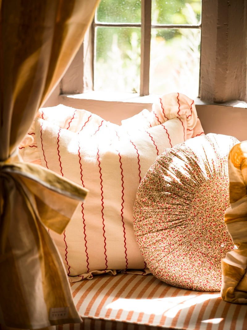 Marionette Stripe Embroidered Cushion | Pink/Cream