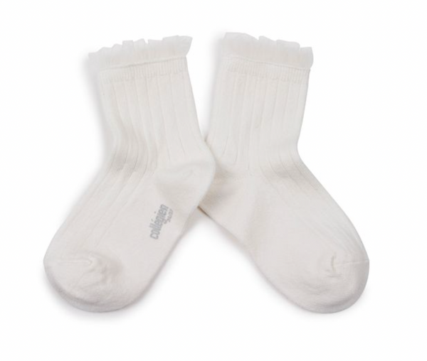 Margaux Tulle Ankle Socks | White