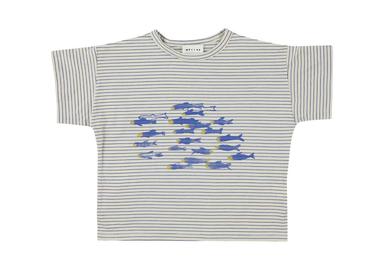 Ushi T-Shirt | Fish School Skimmia Bluette Beach