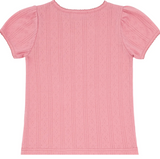 Pink Guava Pointelle Puff Sleeve Shirt
