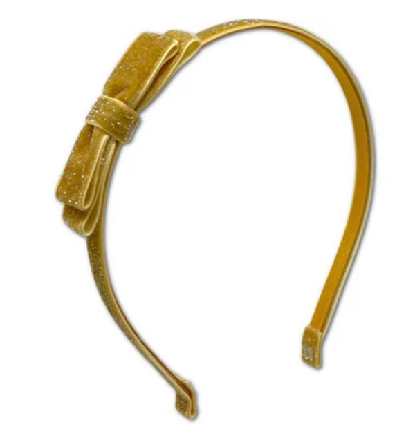 Shimmer Velvet Bow Headband | Yellow