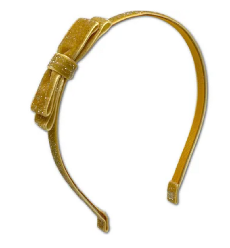 Shimmer Velvet Bow Headband | Yellow