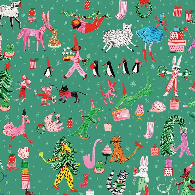 Holiday Party At the Zoo Gift Wrap - Roll of 3 Sheets