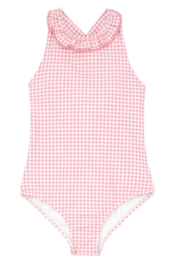 Pink Gingham Ruffle One Piece w/ Back Bows