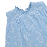 Girls Misha Top | Blue Dewdrop Block Print